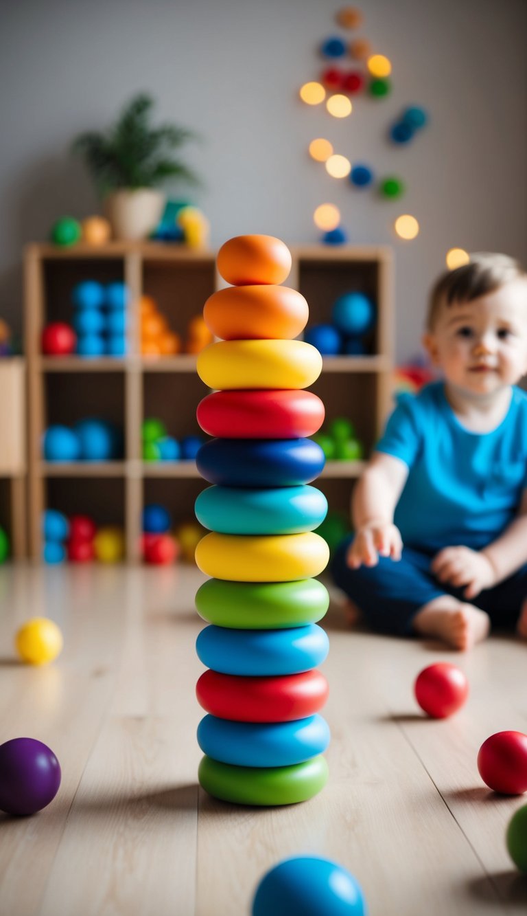 Colorful Tobbles stack in a playful, open-ended arrangement, inviting exploration and creativity for 2-year-olds