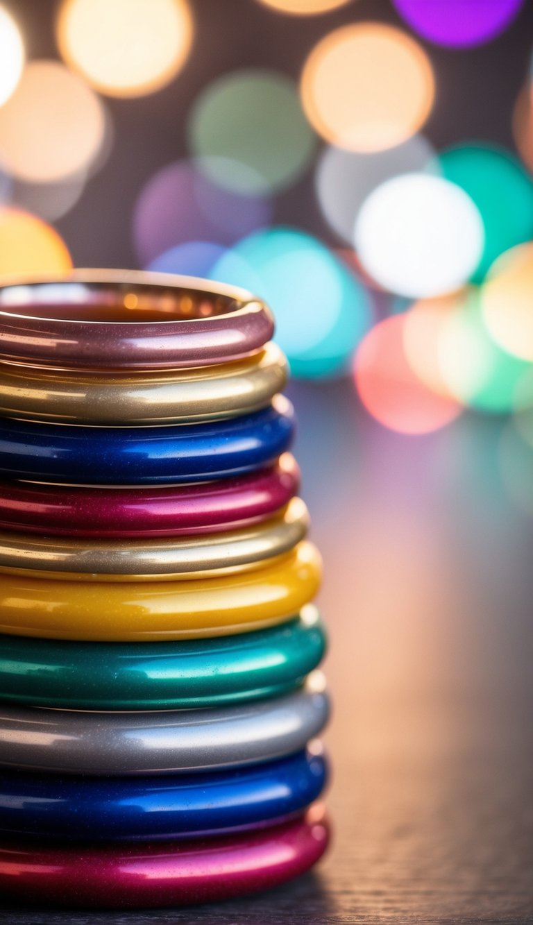 A colorful stack of rings in various sizes, arranged in a rainbow pattern